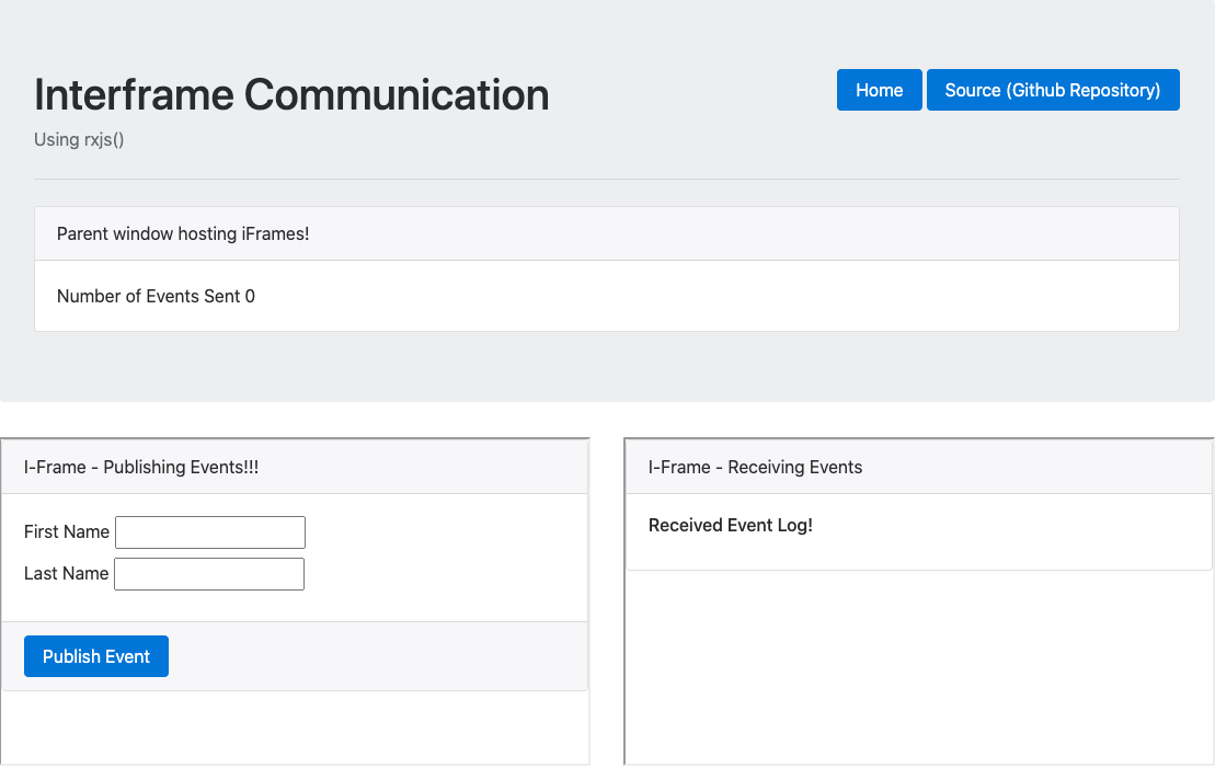 Interframe communication using RxJS